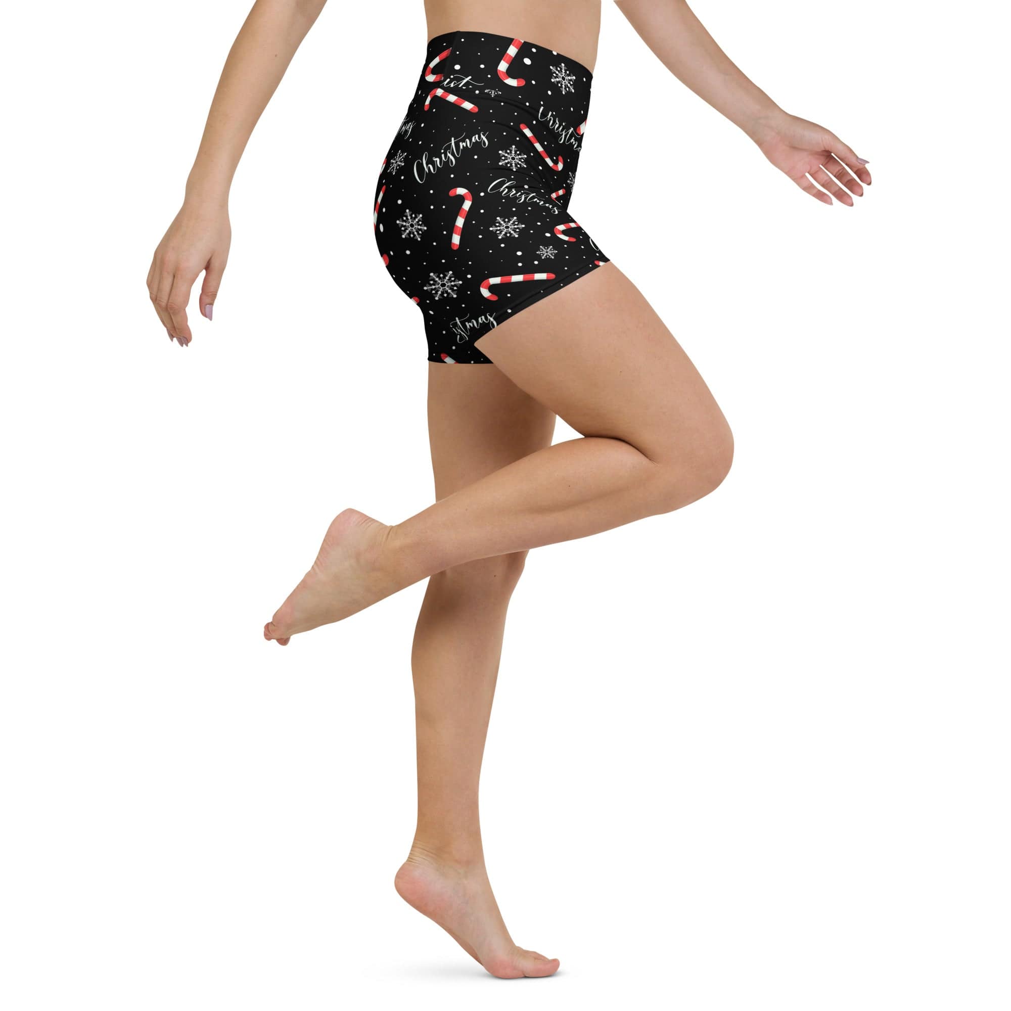 Candy Cane & Snowflake Yoga Shorts