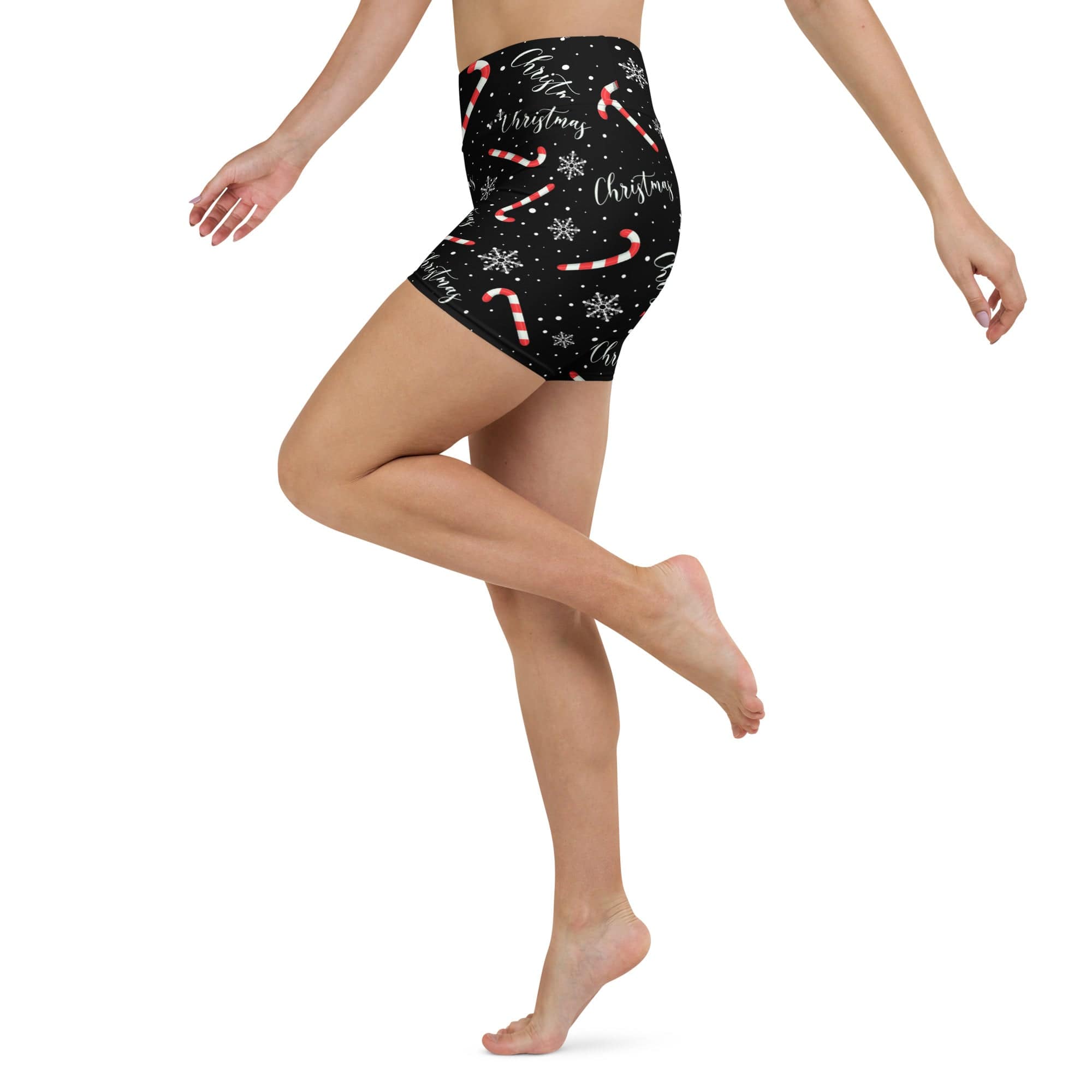 Candy Cane & Snowflake Yoga Shorts
