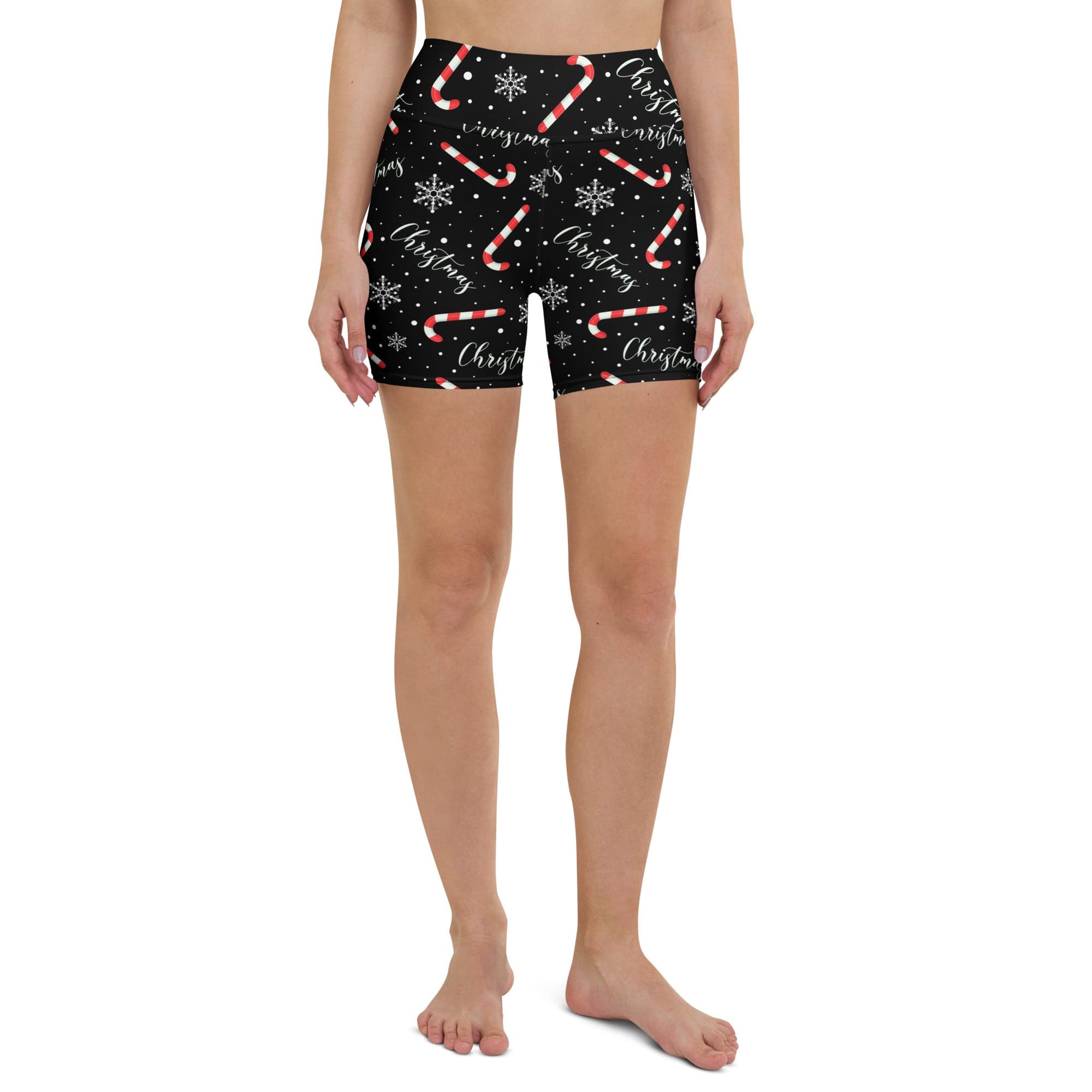 Candy Cane & Snowflake Yoga Shorts