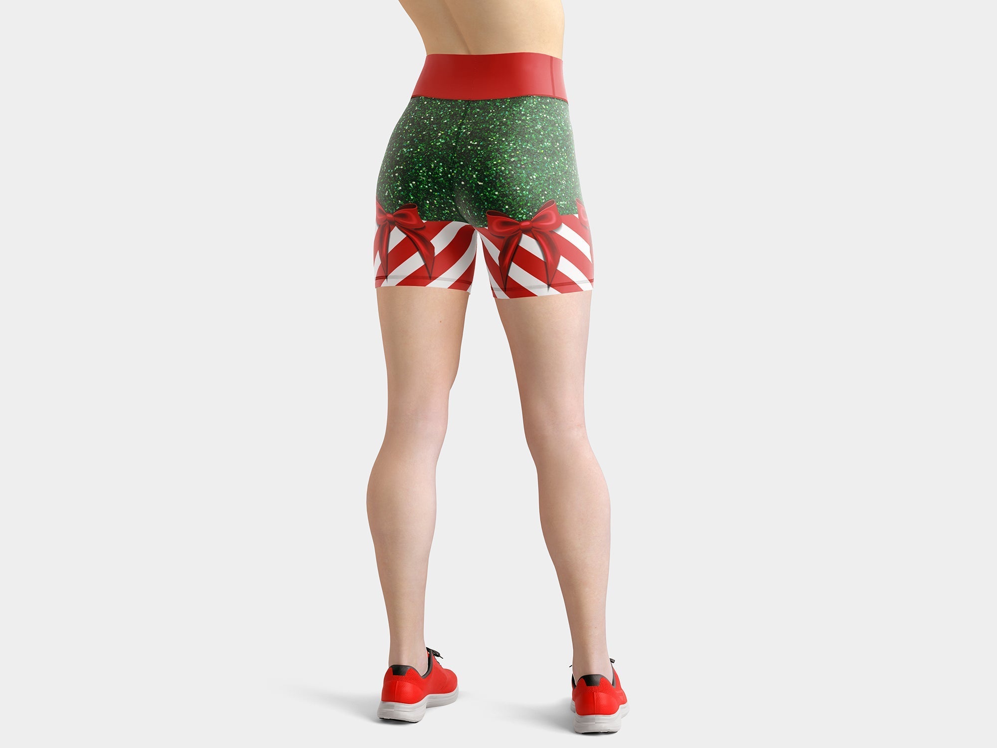 Candy Stripe Christmas Yoga Shorts