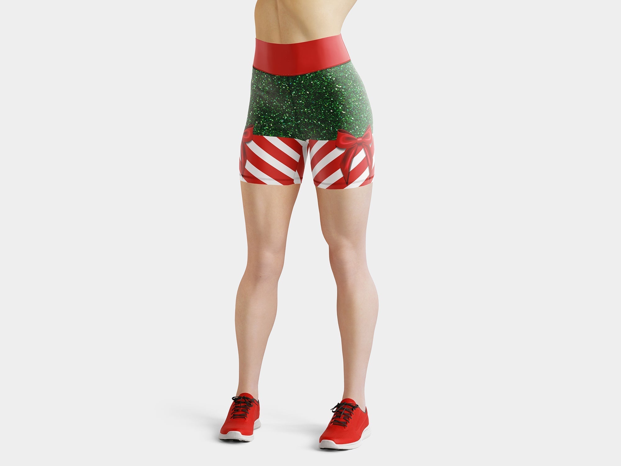 Candy Stripe Christmas Yoga Shorts