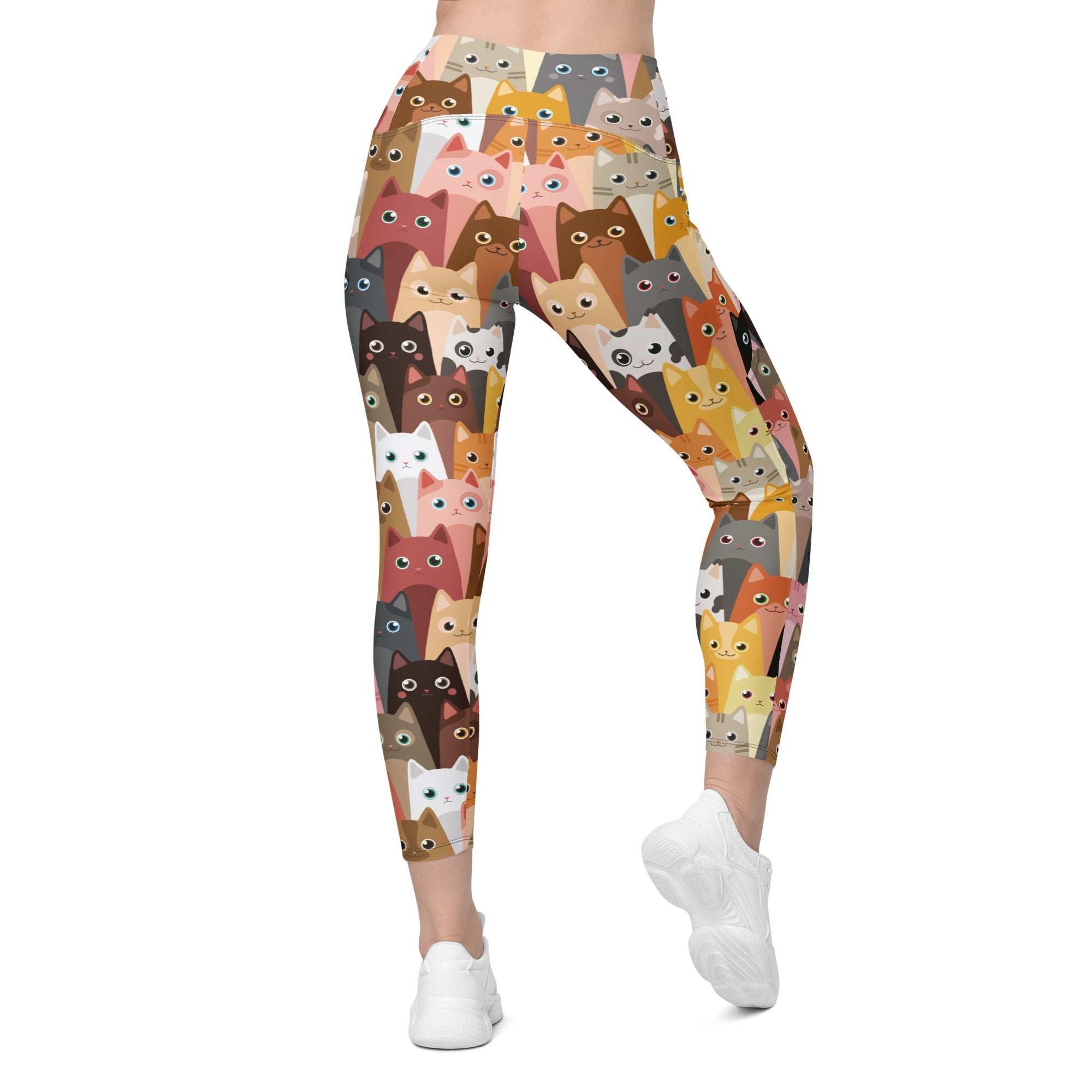 Cartoon Cats Crossover Leggings With Pockets