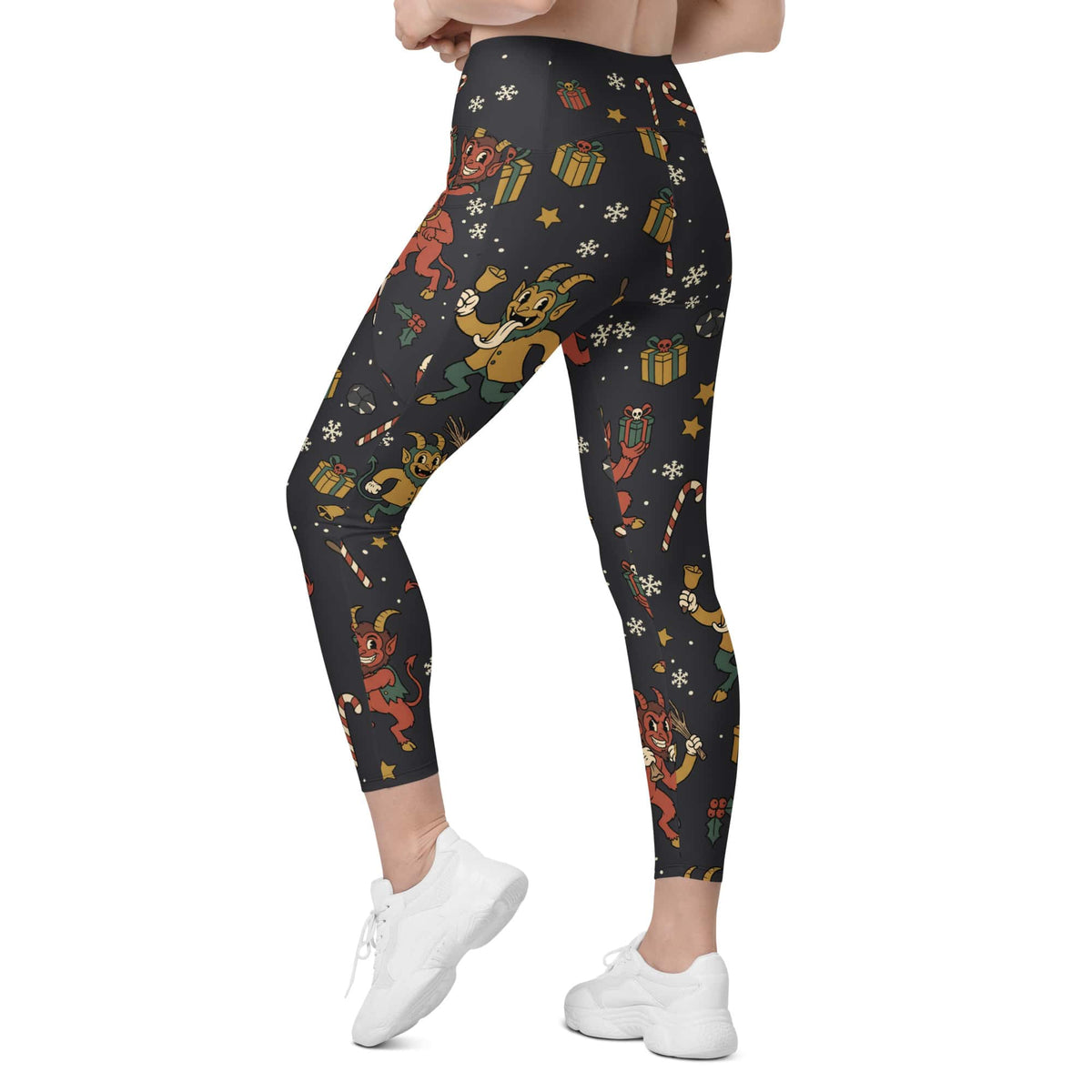 Cartoon Krampus Crossover Leggings With Pockets