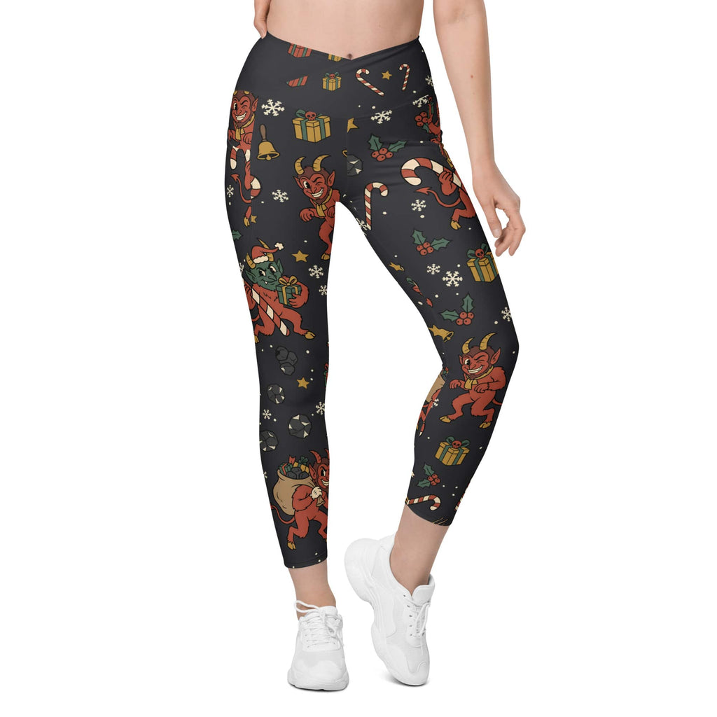 Cartoon Krampus Crossover Leggings With Pockets