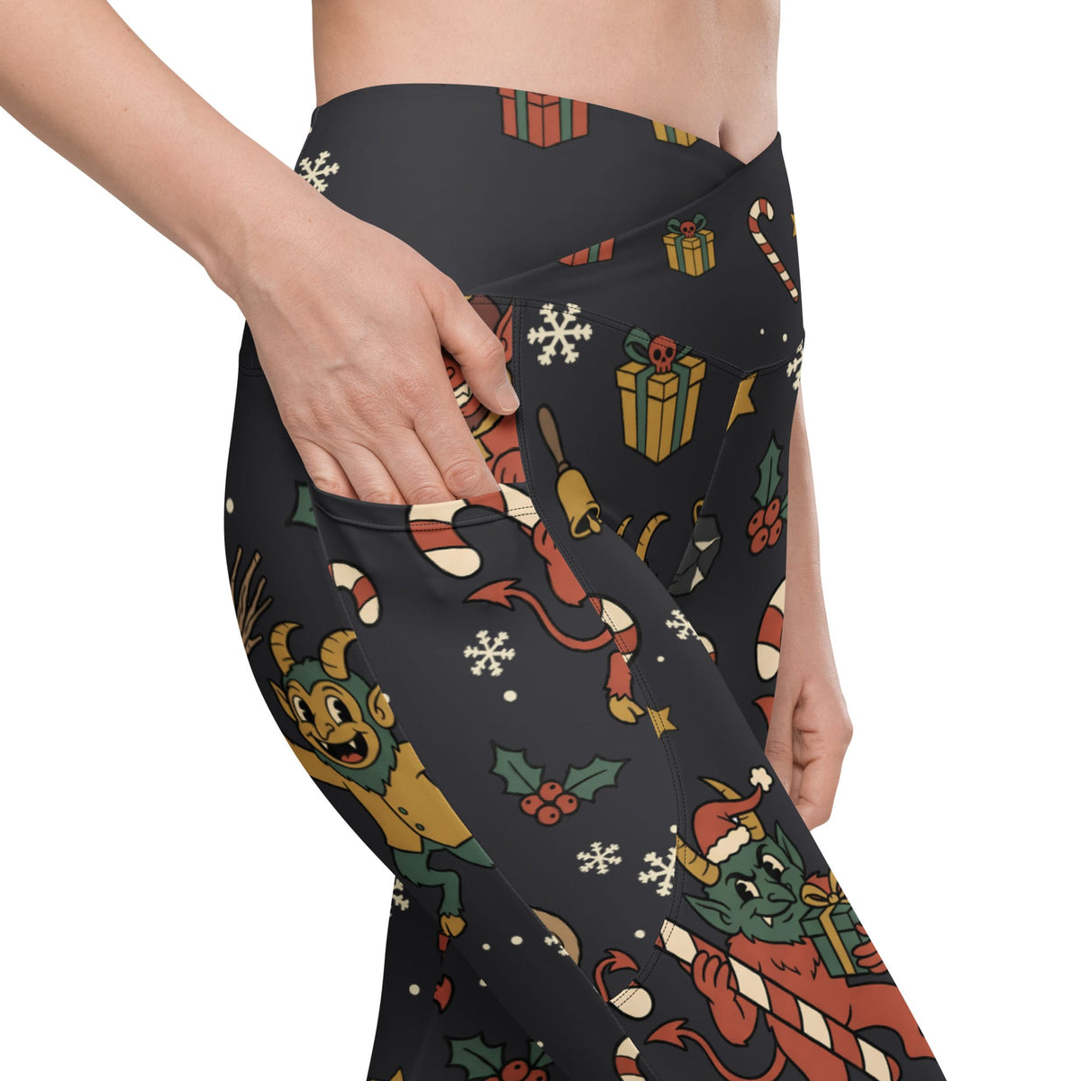 Cartoon Krampus Crossover Leggings With Pockets