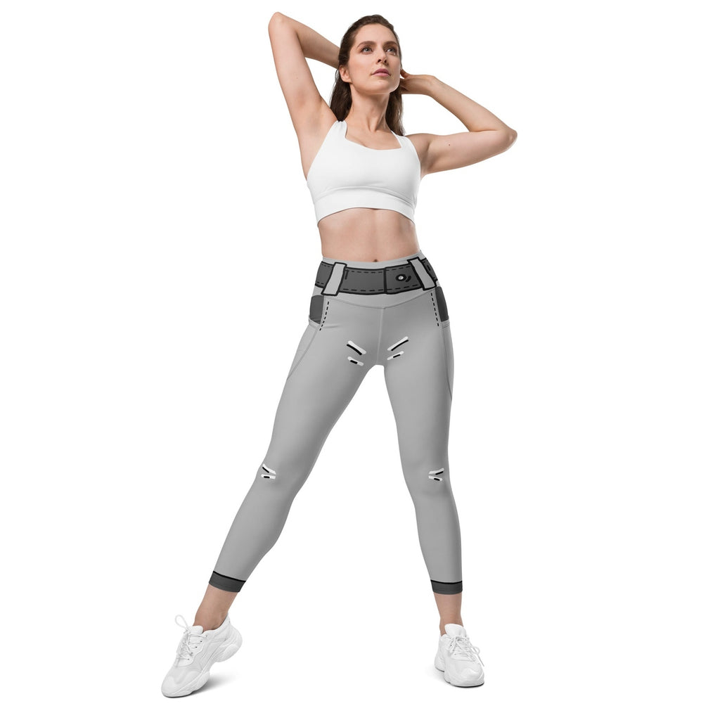 Cartoonized Monochrome Leggings With Pockets
