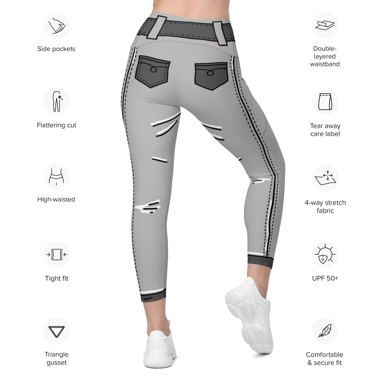 Cartoonized Monochrome Leggings With Pockets