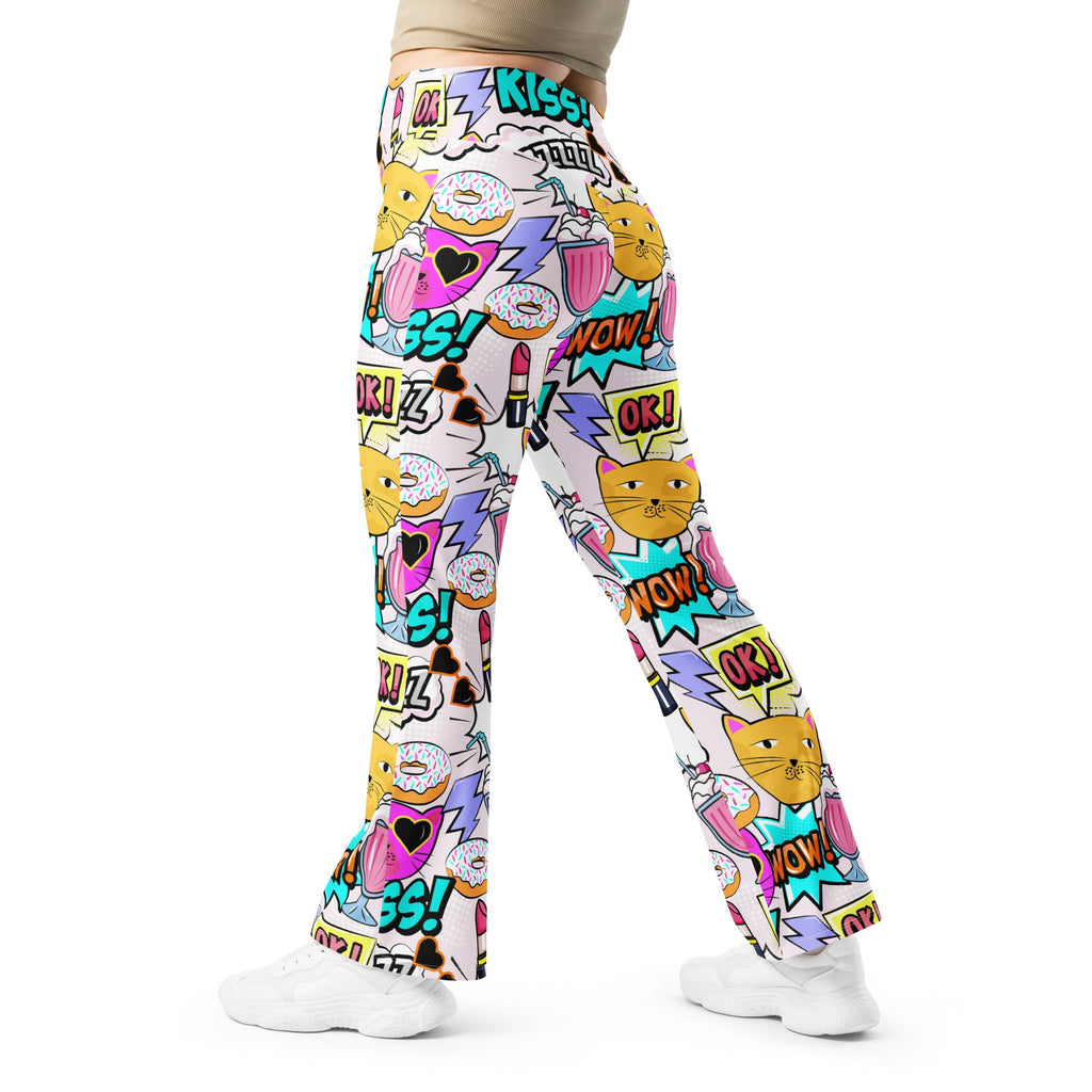 Cat Pop Art Flare Leggings