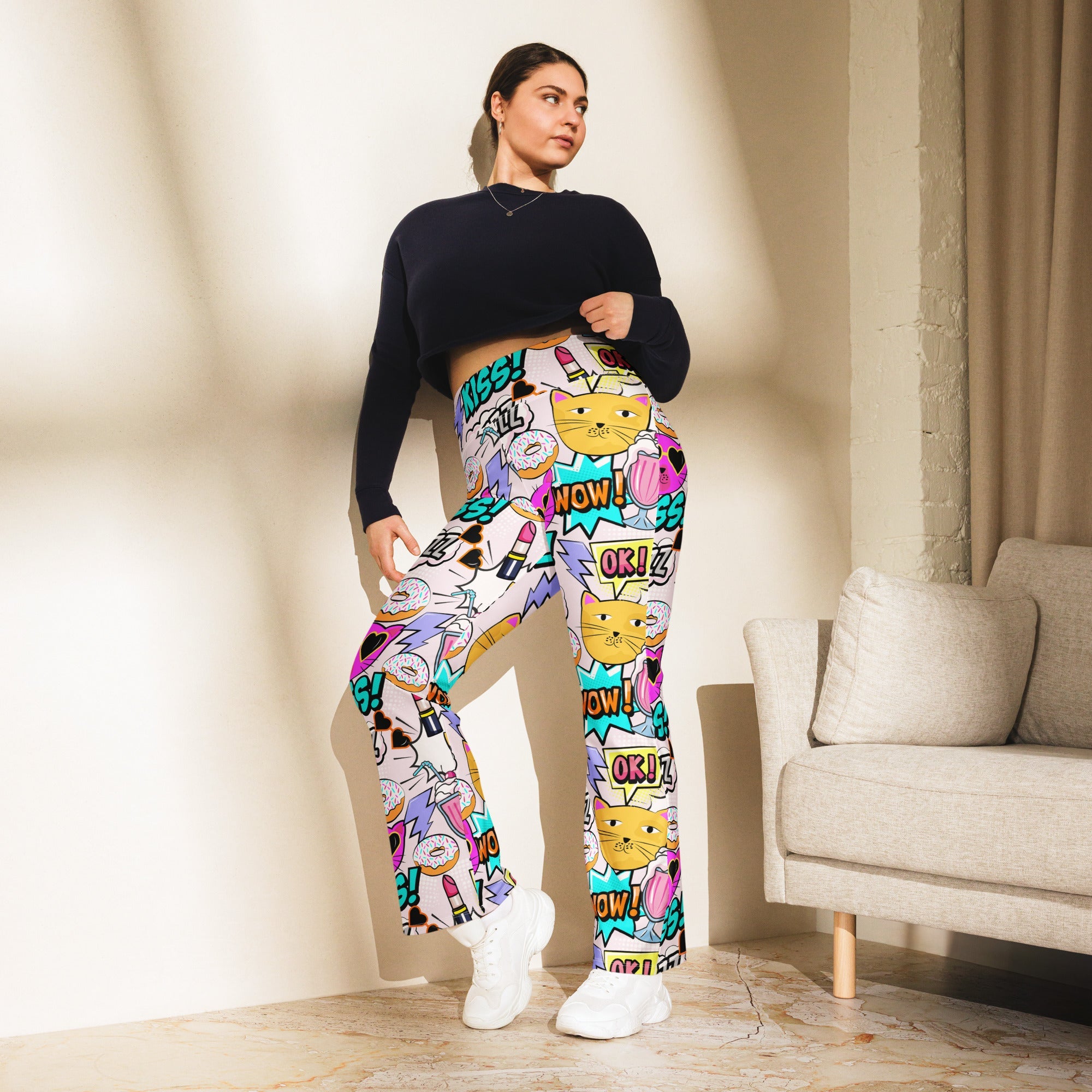 Cat Pop Art Flare Leggings