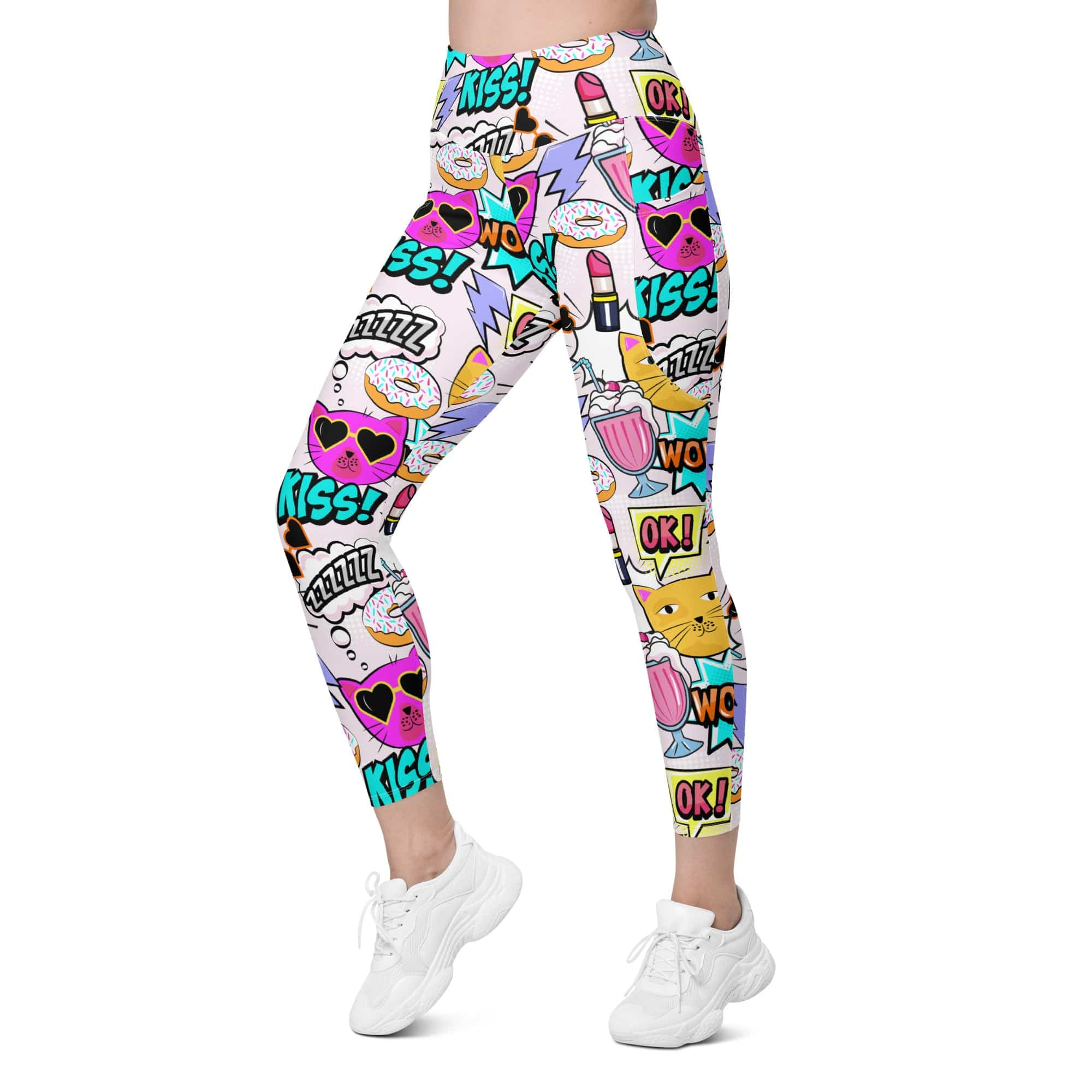 Cat Pop Art Leggings With Pockets