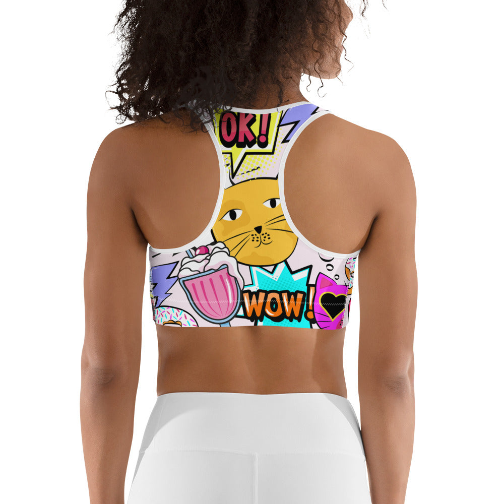 Cat Pop Art  Sports Bra