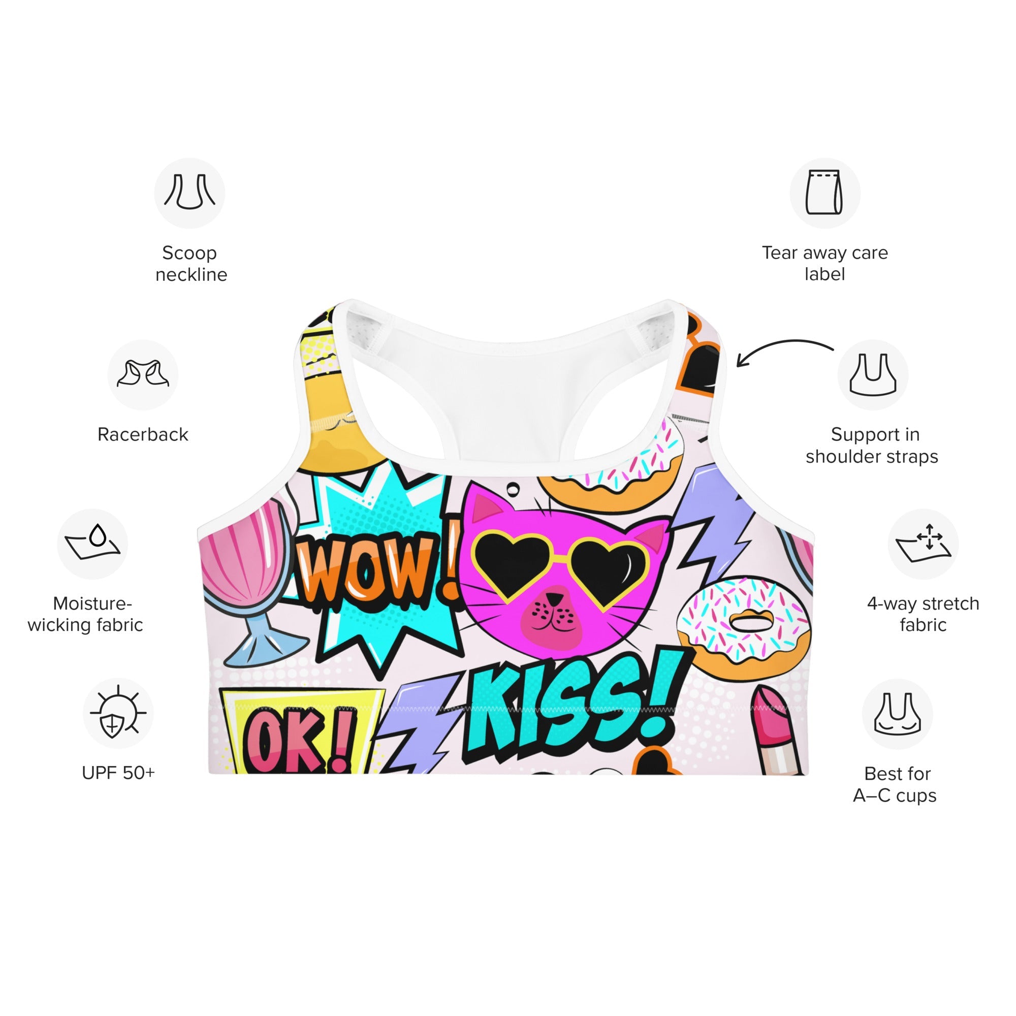Cat Pop Art  Sports Bra