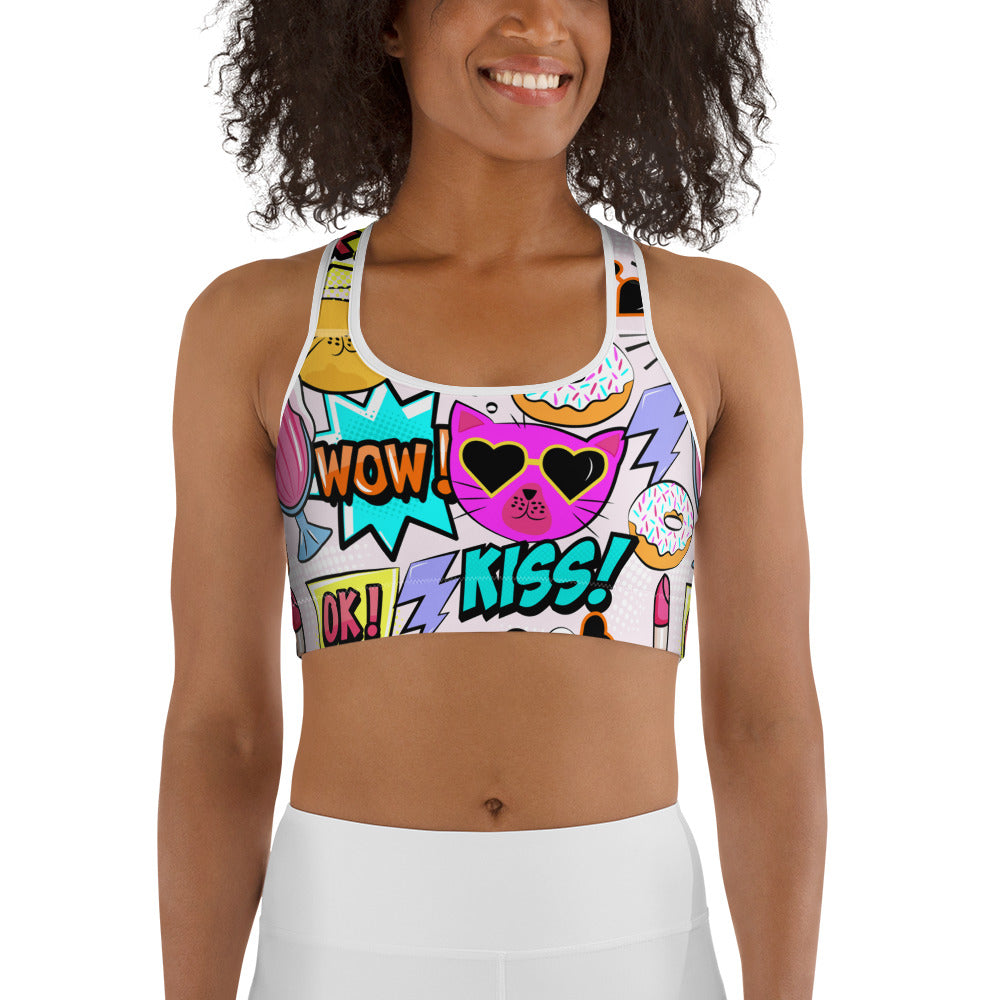 Cat Pop Art  Sports Bra