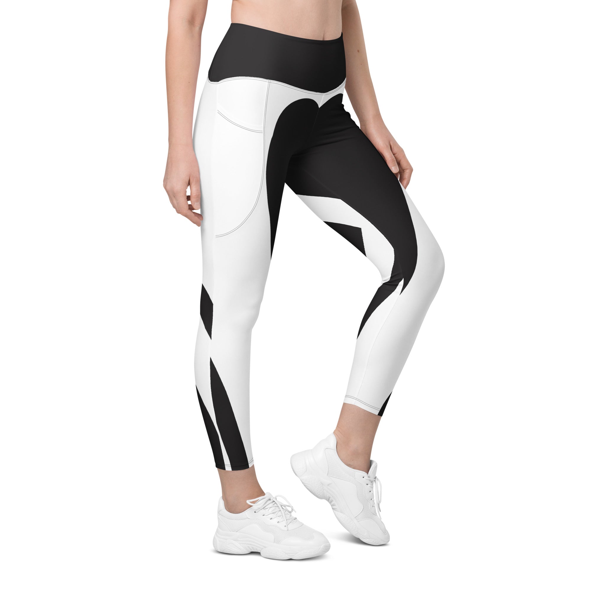 Charcoal Black & White Heart Shaped Leggings With Pockets