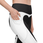 Charcoal Black & White Heart Shaped Leggings With Pockets