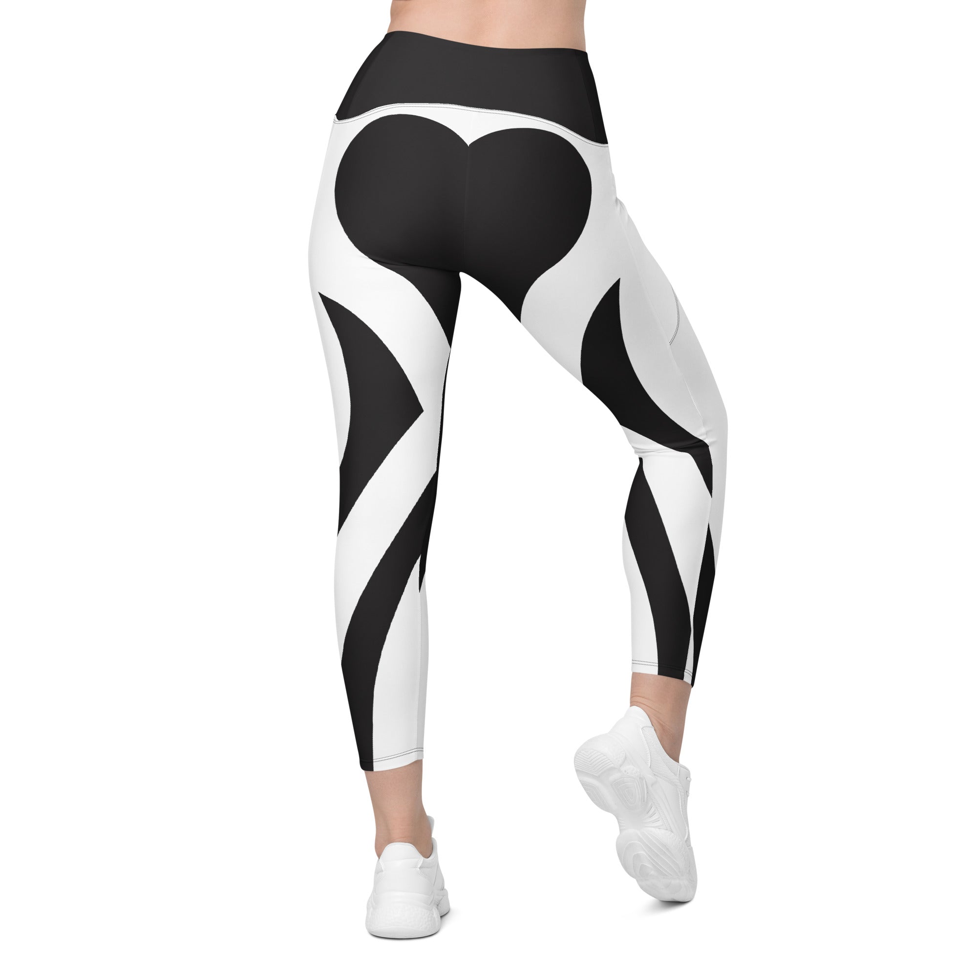 Charcoal Black & White Heart Shaped Leggings With Pockets