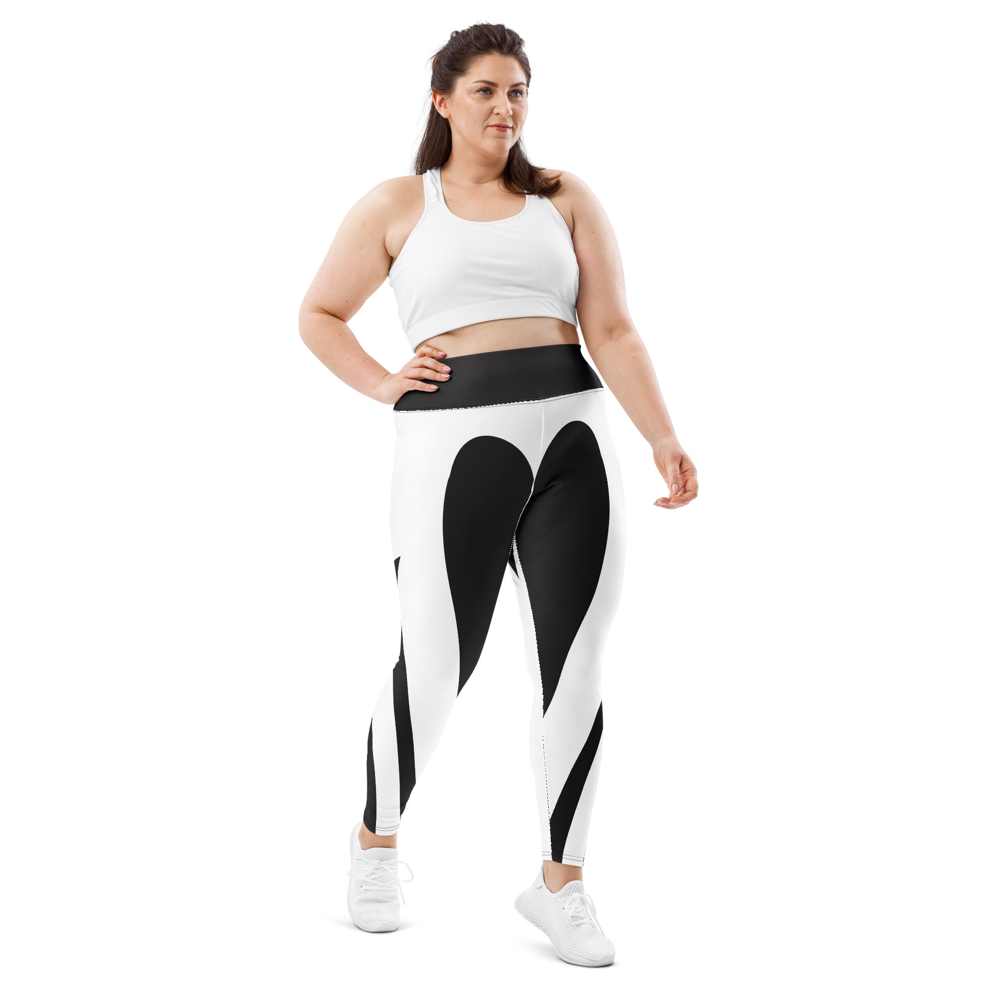 Charcoal Black White Heart Shaped Plus Size Leggings