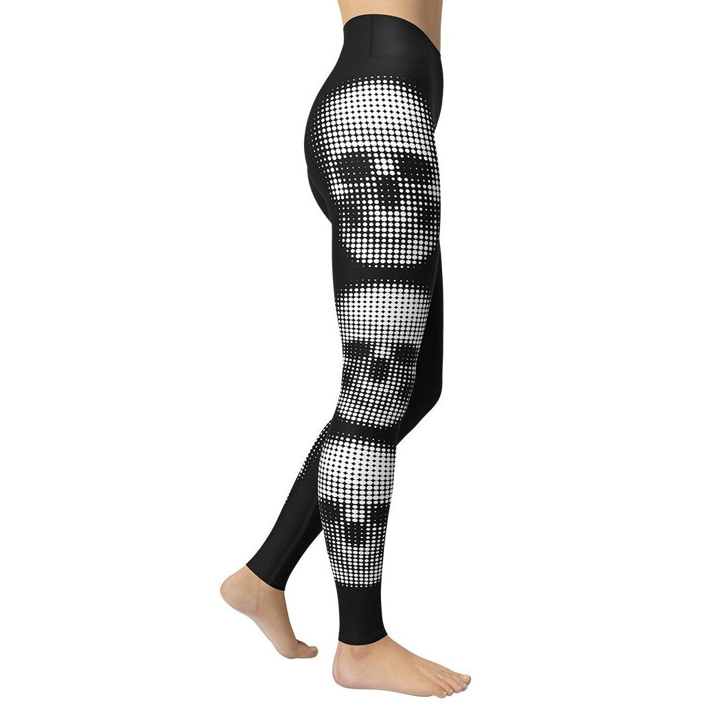 Charcoal Halftone Skull Yoga Leggings
