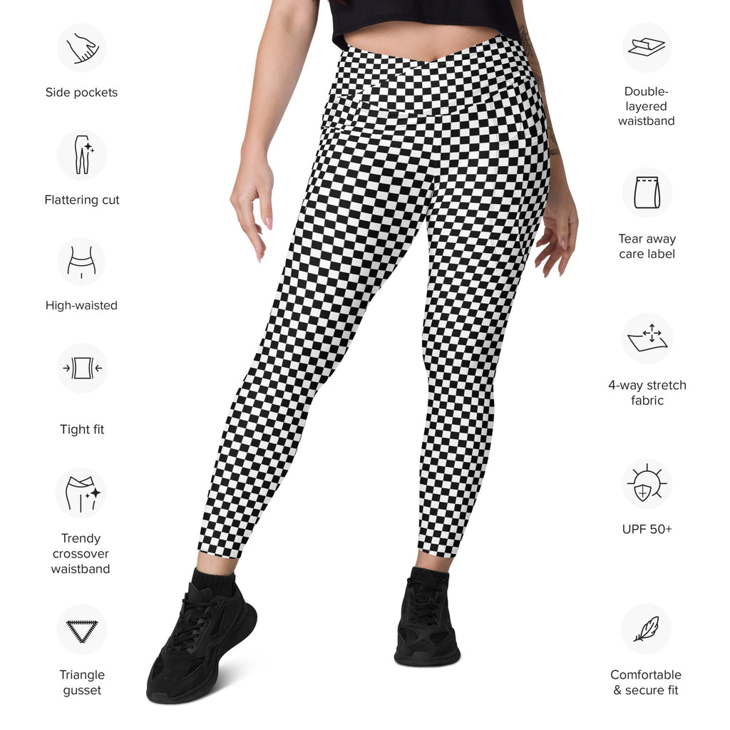 Checkered Crossover Leggings With Pockets