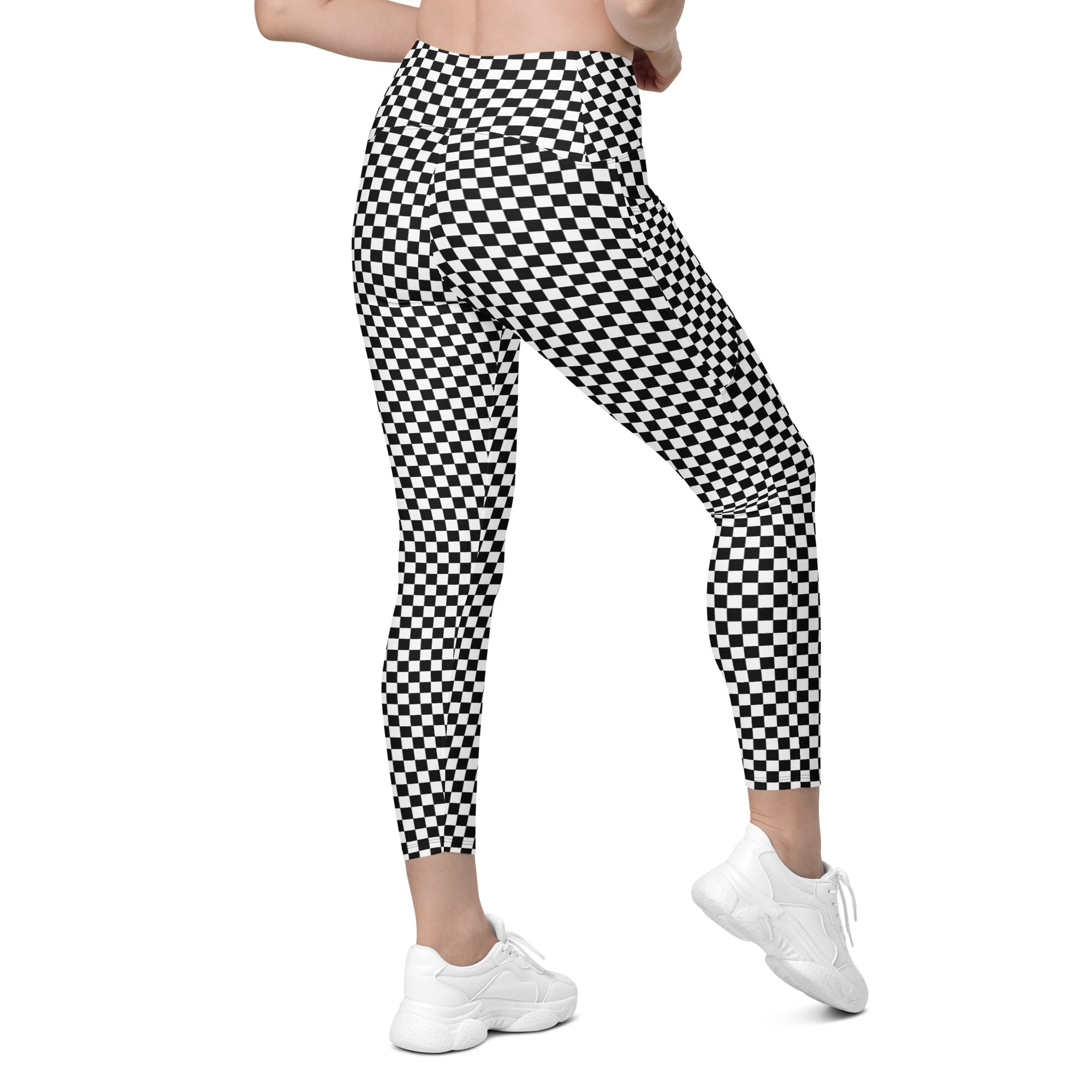 Checkered Crossover Leggings With Pockets
