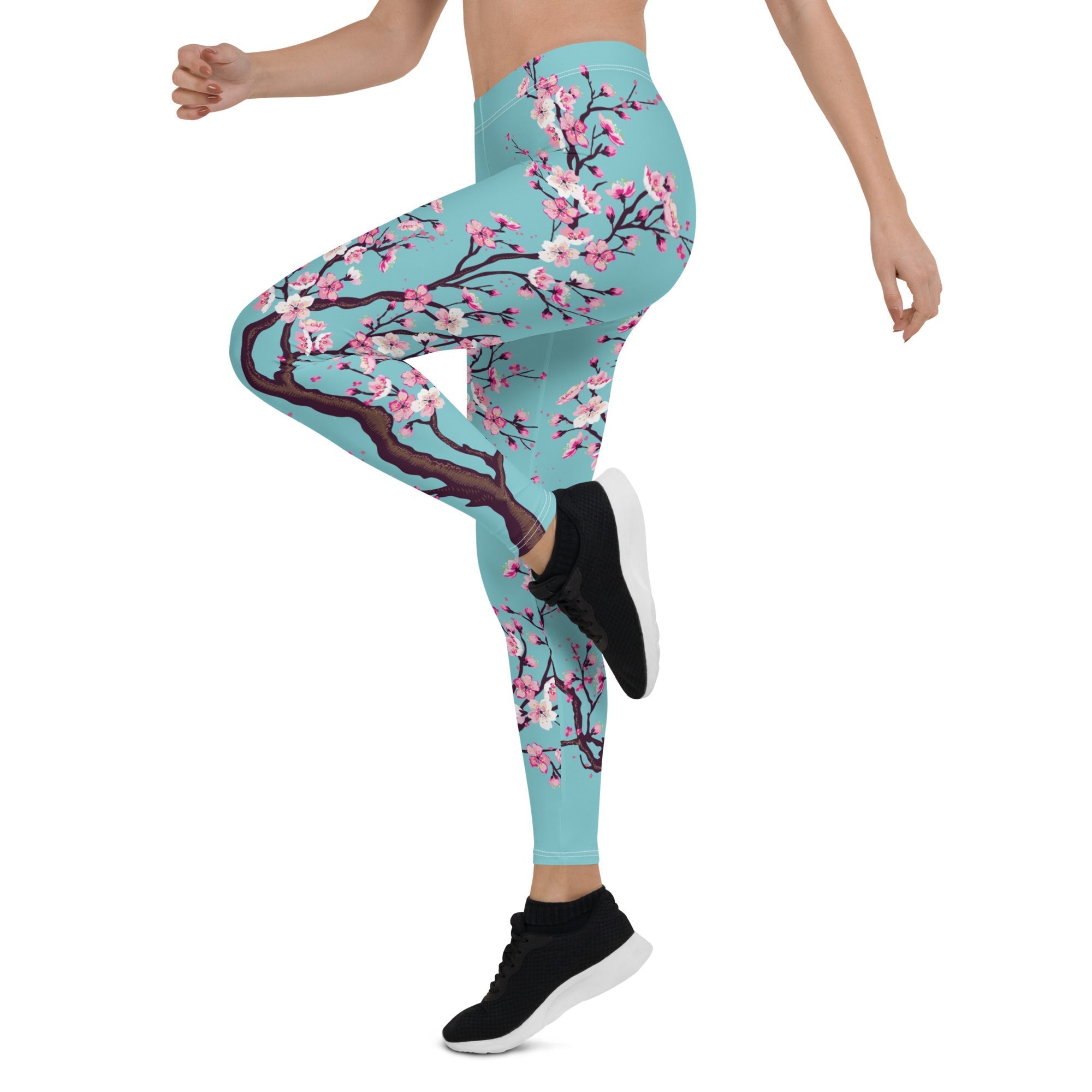 Tranquil Sky Blue Cherry Blossom Leggings | FIERCEPULSE