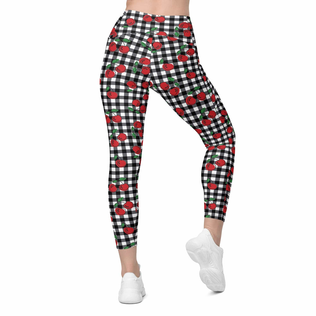 Cherry Gingham Crossover Leggings With Pockets