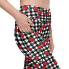 Cherry Gingham Crossover Leggings With Pockets