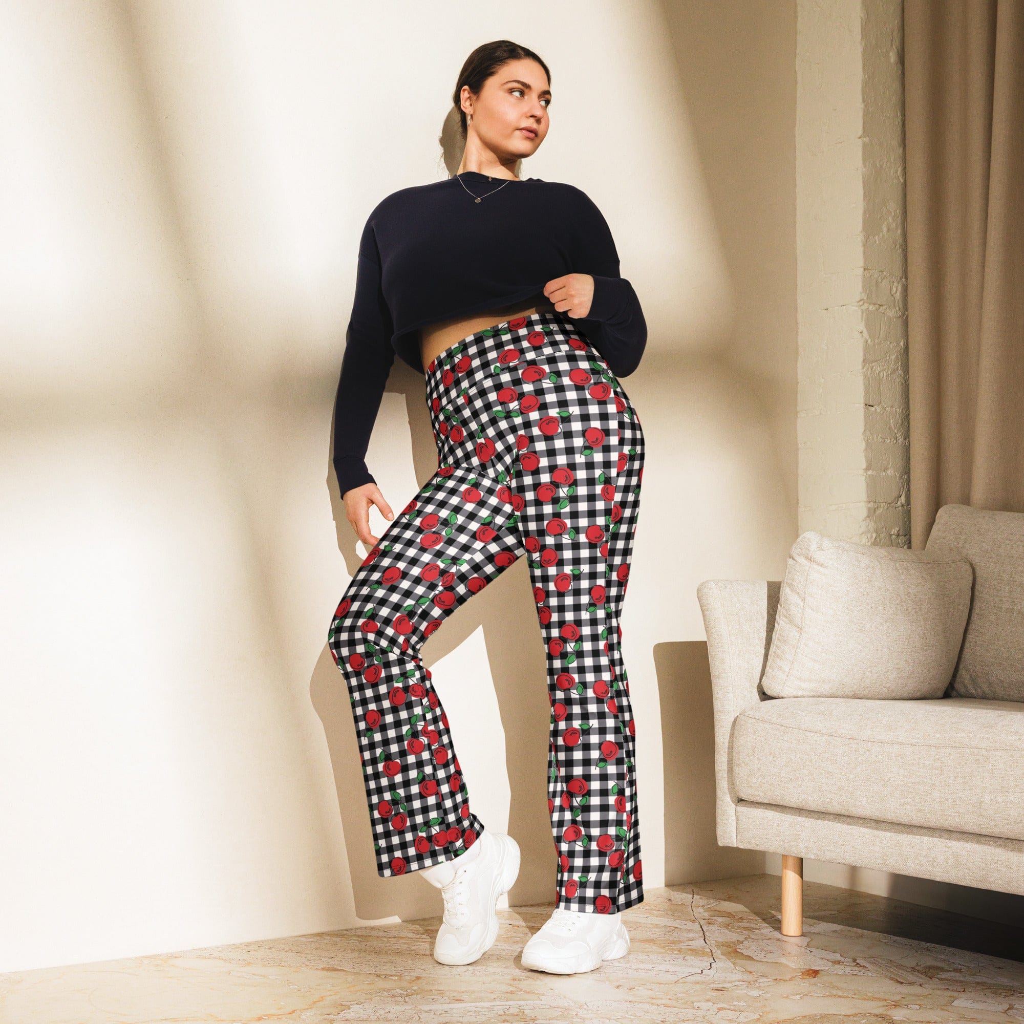 Cherry Gingham Flare Leggings