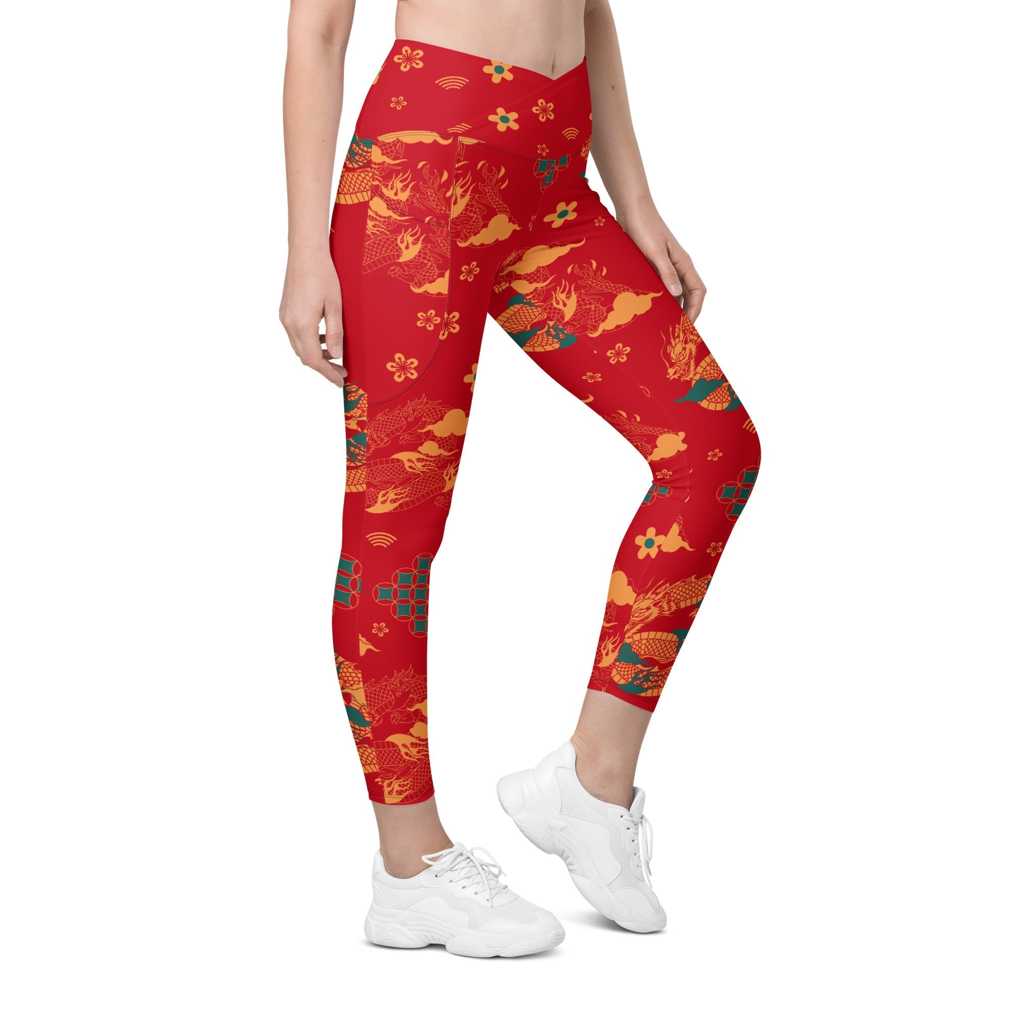 Chinese Dragon Crossover Leggings With Pockets