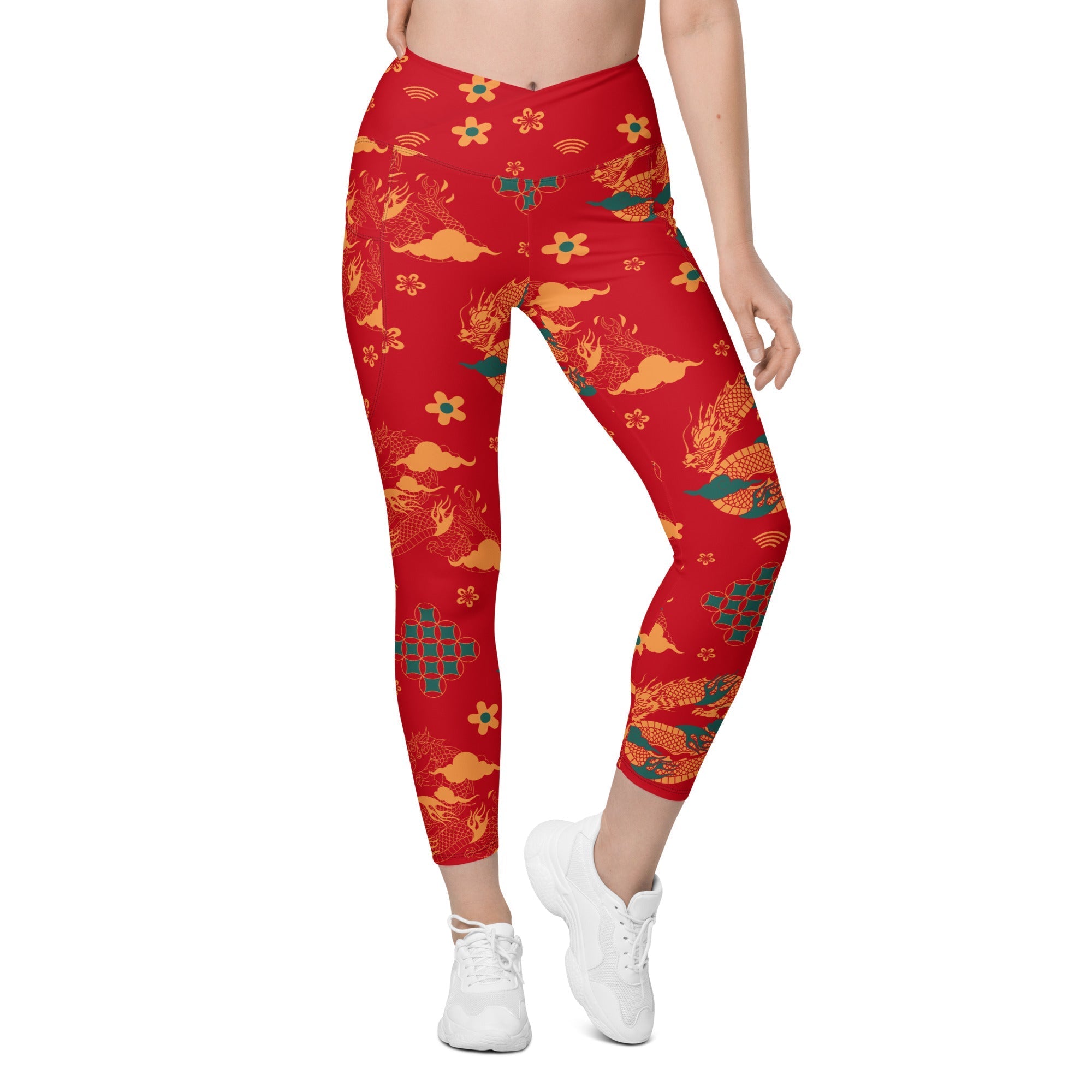 Chinese Dragon Crossover Leggings With Pockets