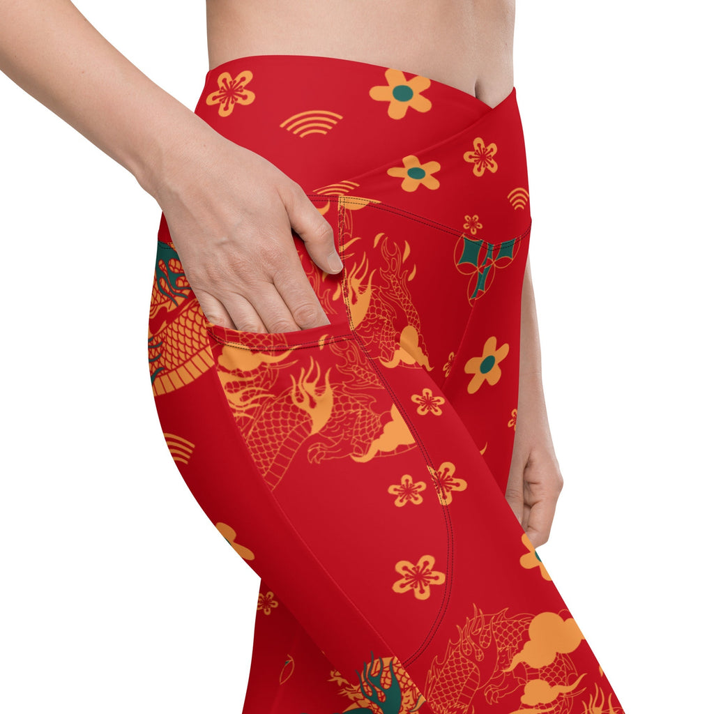 Chinese Dragon Crossover Leggings With Pockets