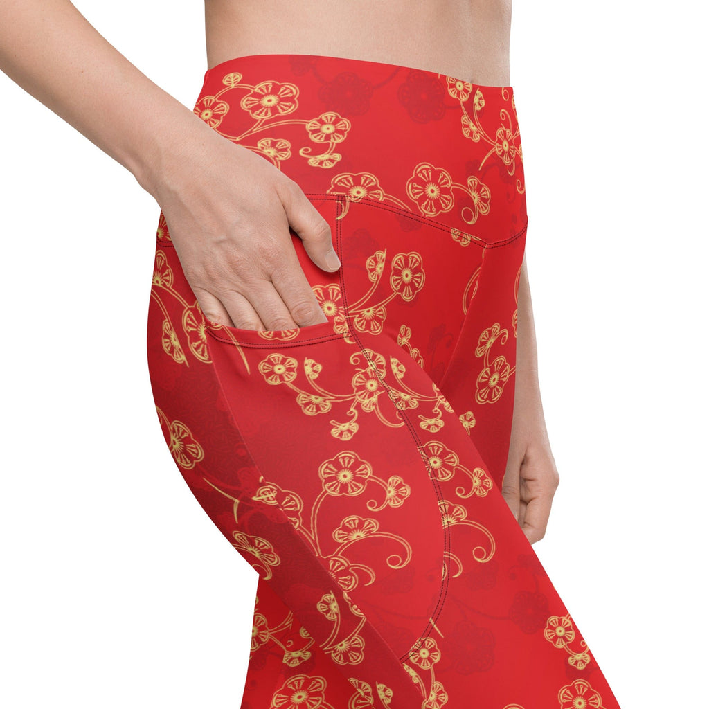 Chinese Inspired Pattern Leggings With Pockets