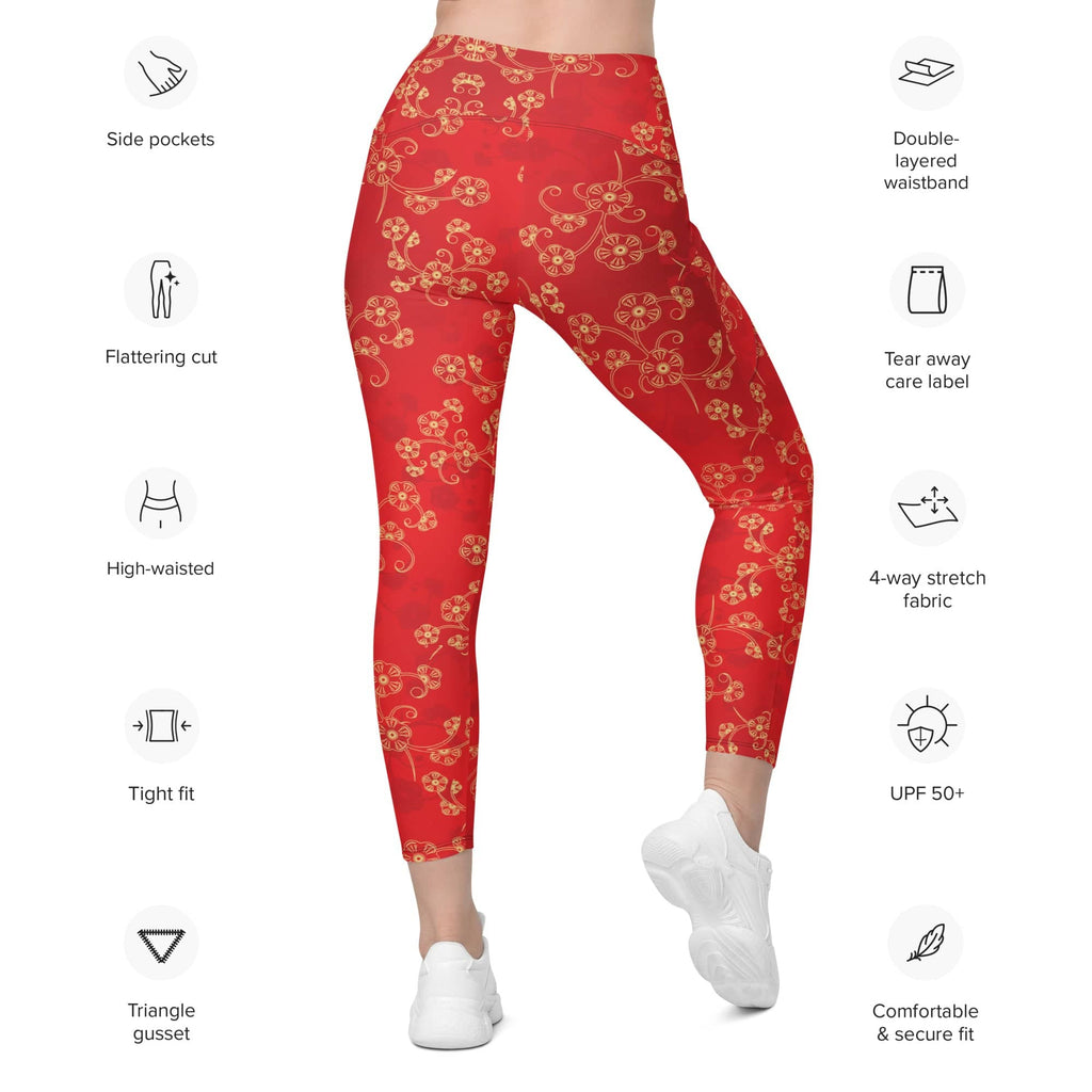 Chinese Inspired Pattern Leggings With Pockets