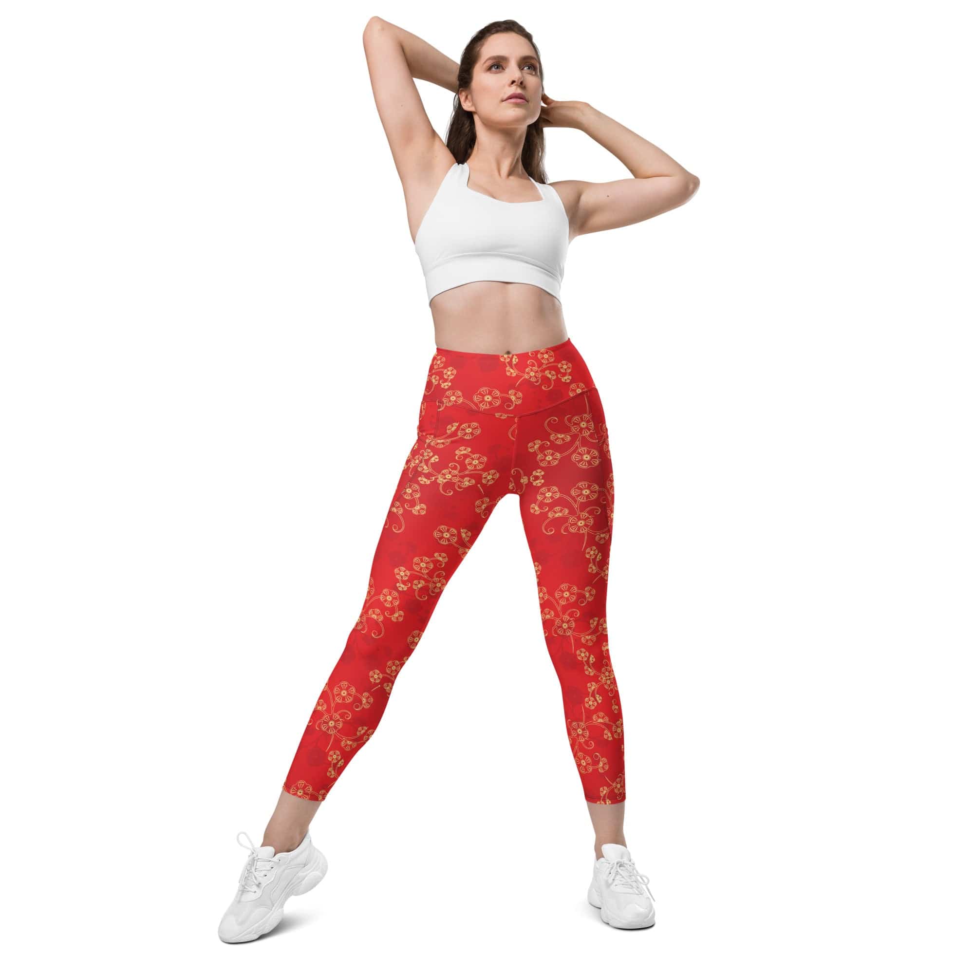 Chinese Inspired Pattern Leggings With Pockets