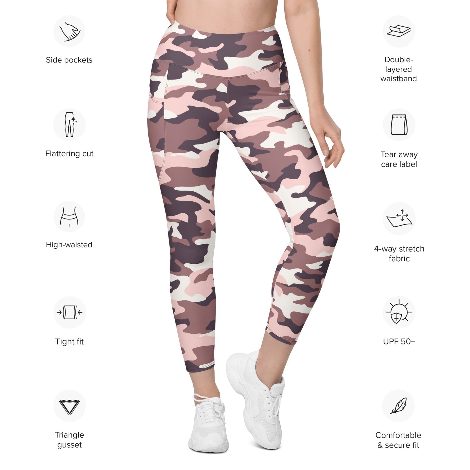 Chocolate Brown Camo Leggings With Pockets