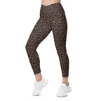 Chocolate Leopard Crossover Leggings With Pockets