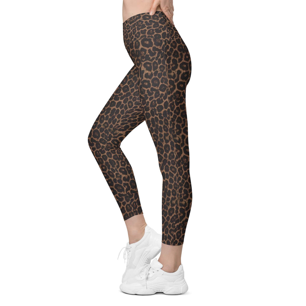 Chocolate Leopard Crossover Leggings With Pockets