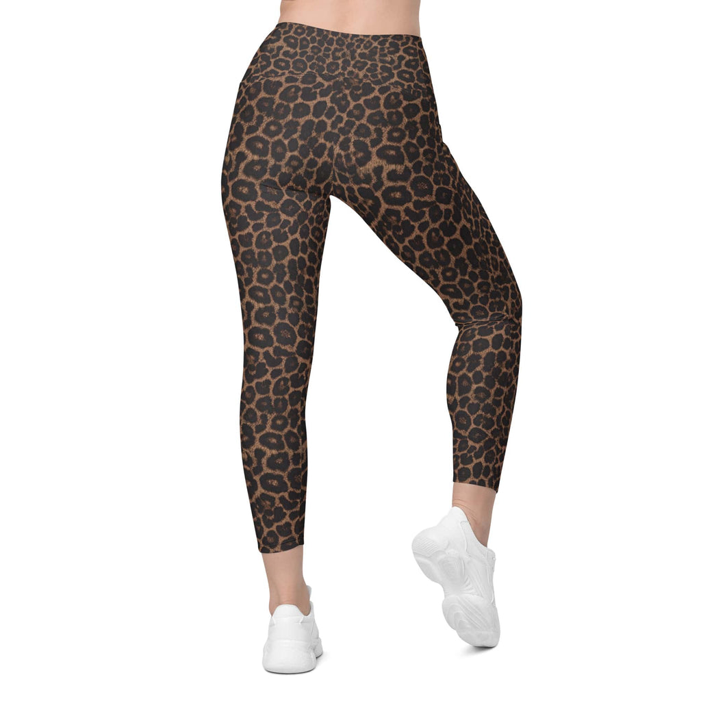 Chocolate Leopard Crossover Leggings With Pockets