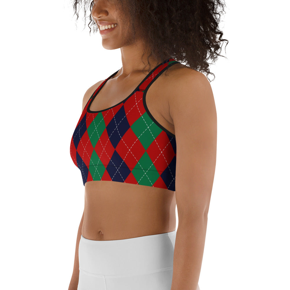 Christmas Argyle Sports Bra