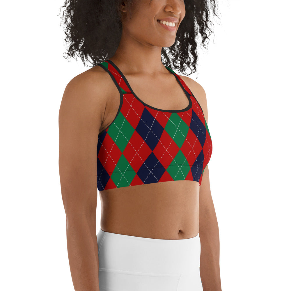 Christmas Argyle Sports Bra