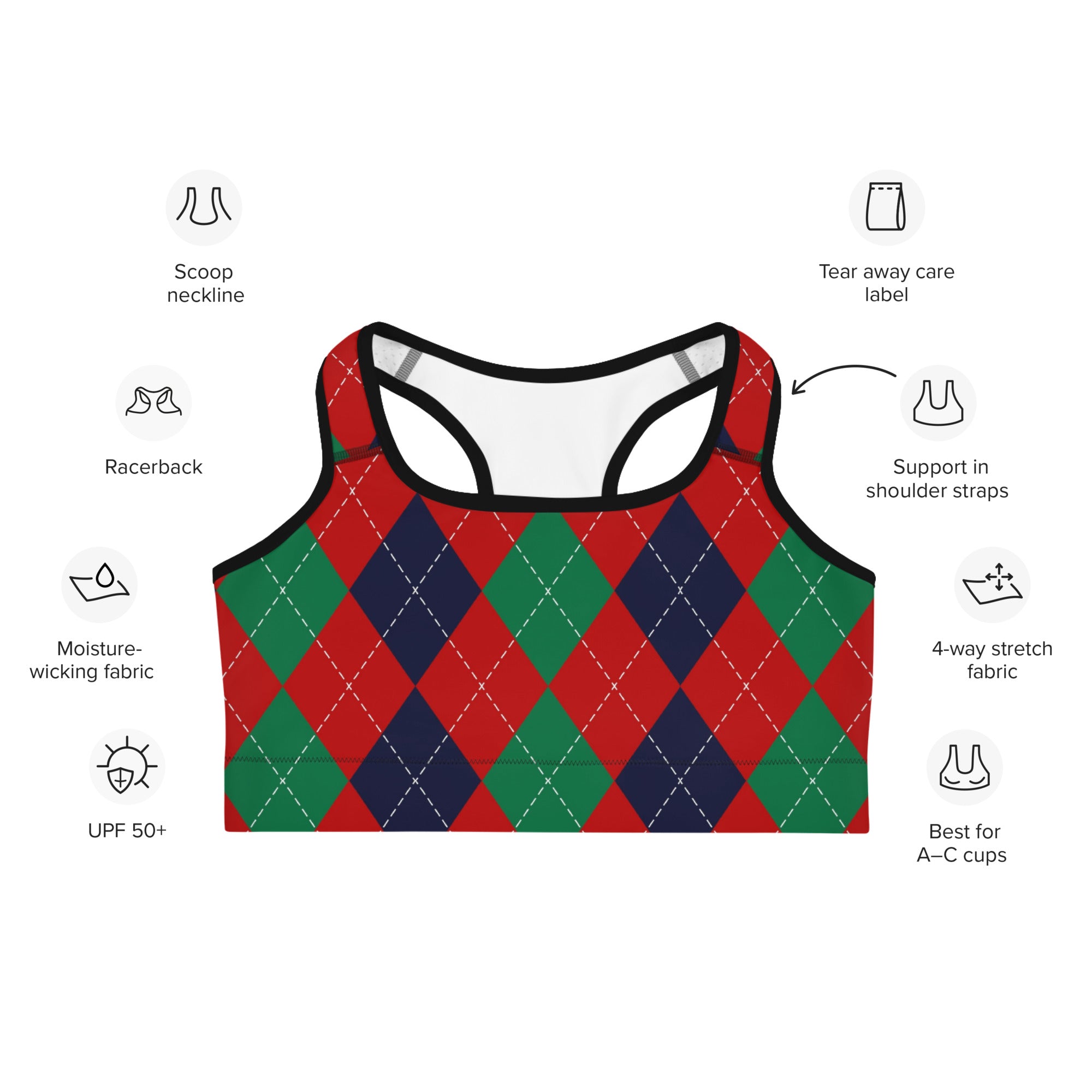 Christmas Argyle Sports Bra