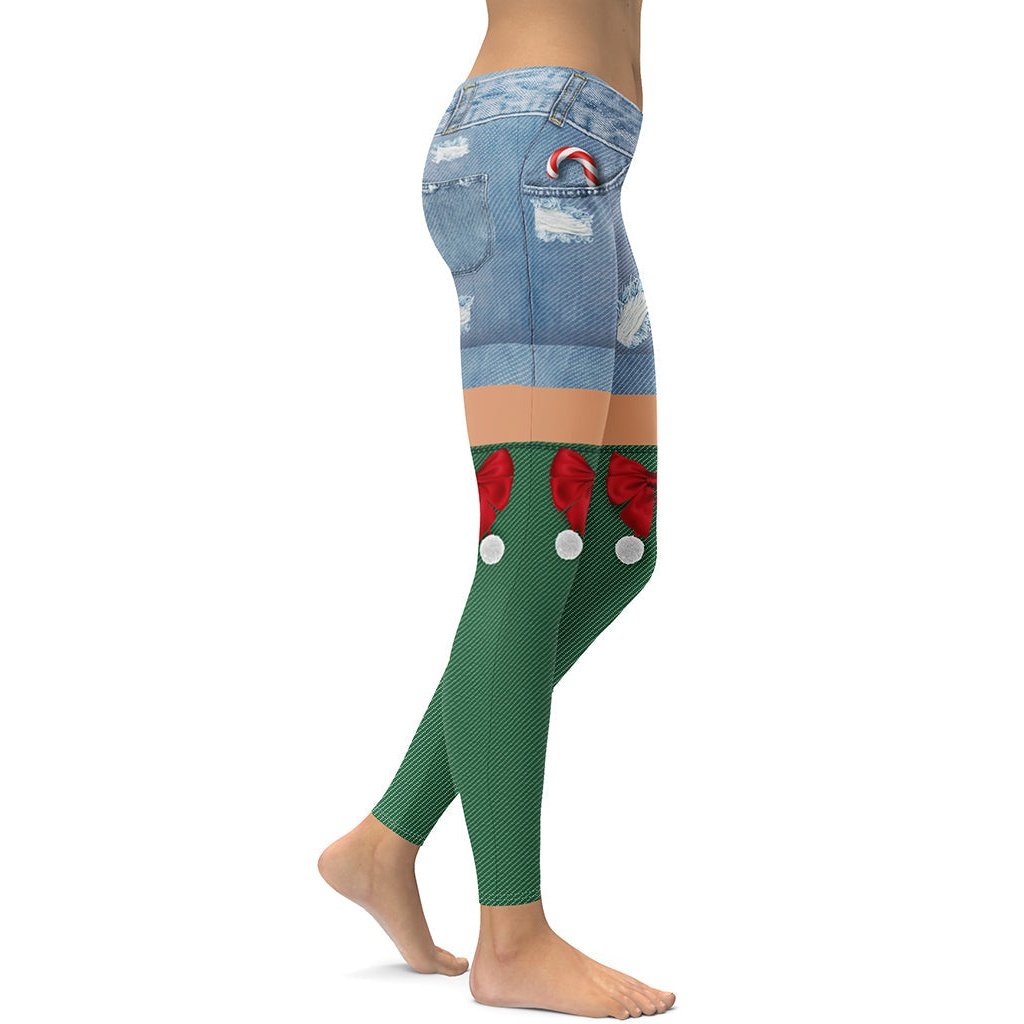 Christmas Denim Shorts Leggings