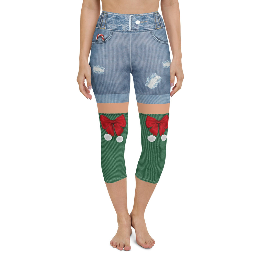 Christmas Denim Shorts Yoga Capris