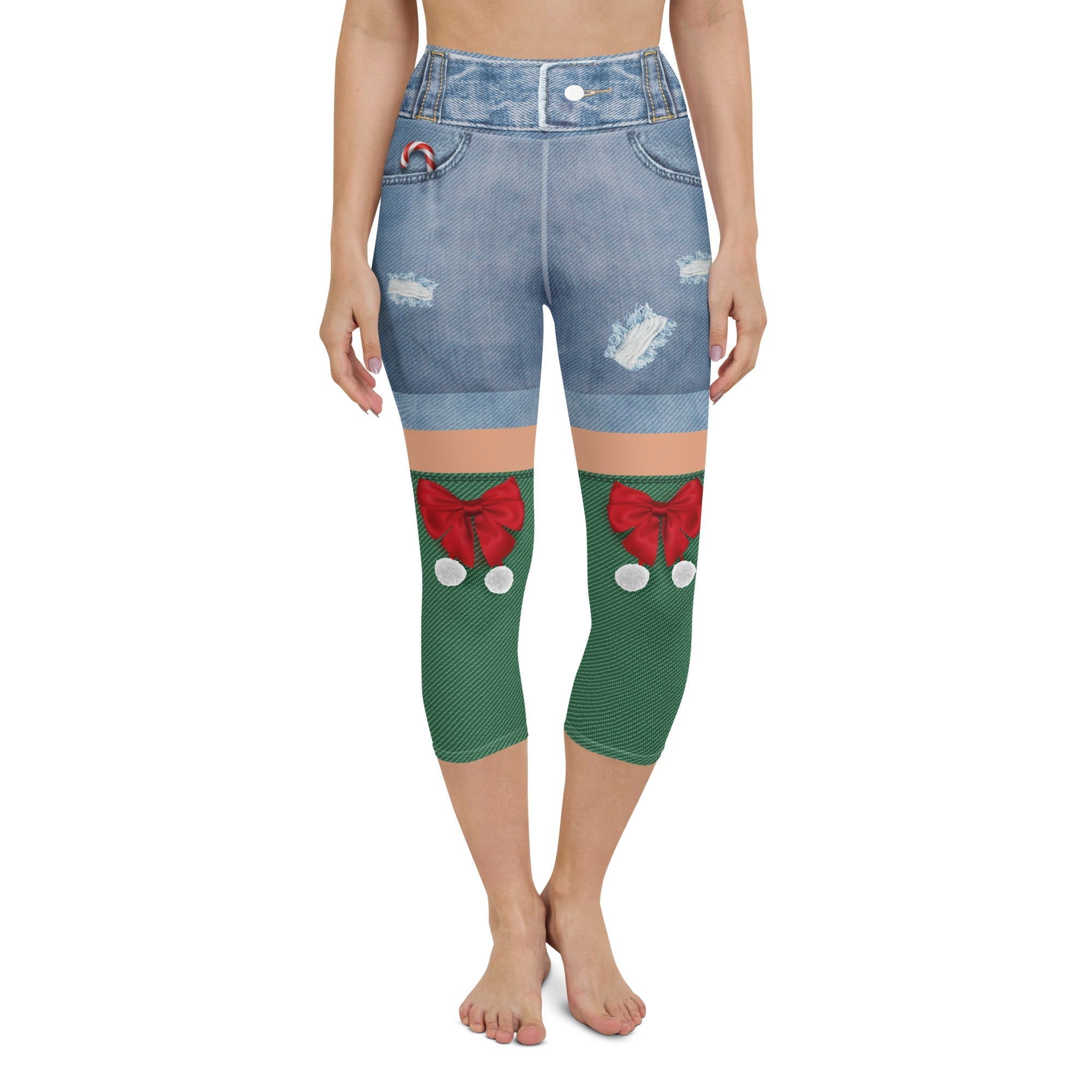 Christmas Denim Shorts Yoga Capris