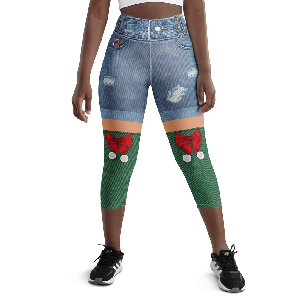 Christmas Denim Shorts Yoga Capris
