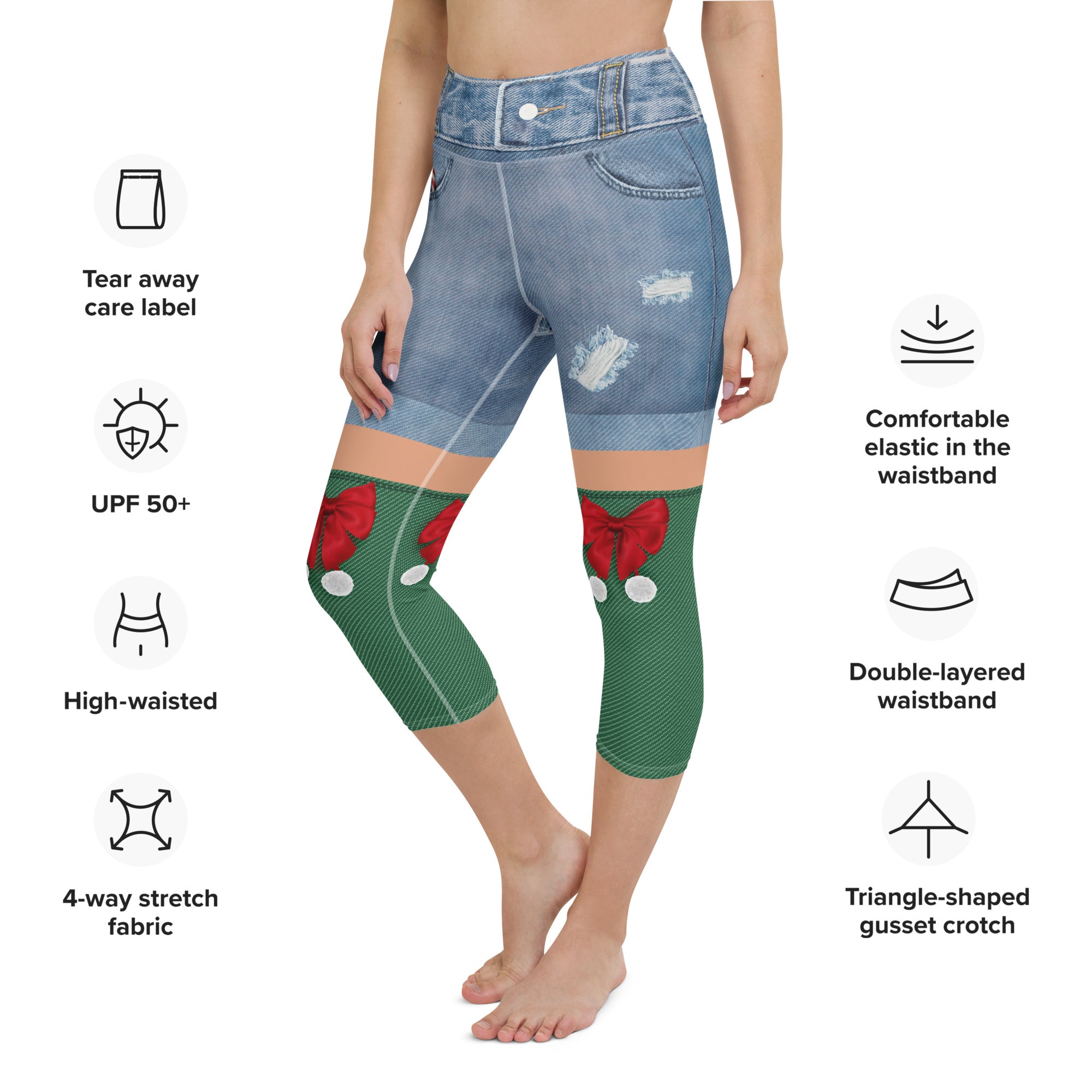 Christmas Denim Shorts Yoga Capris