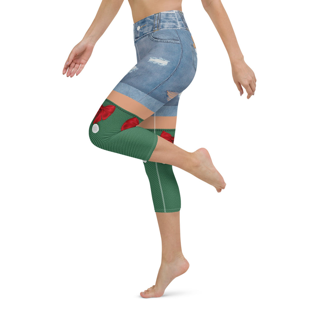 Christmas Denim Shorts Yoga Capris