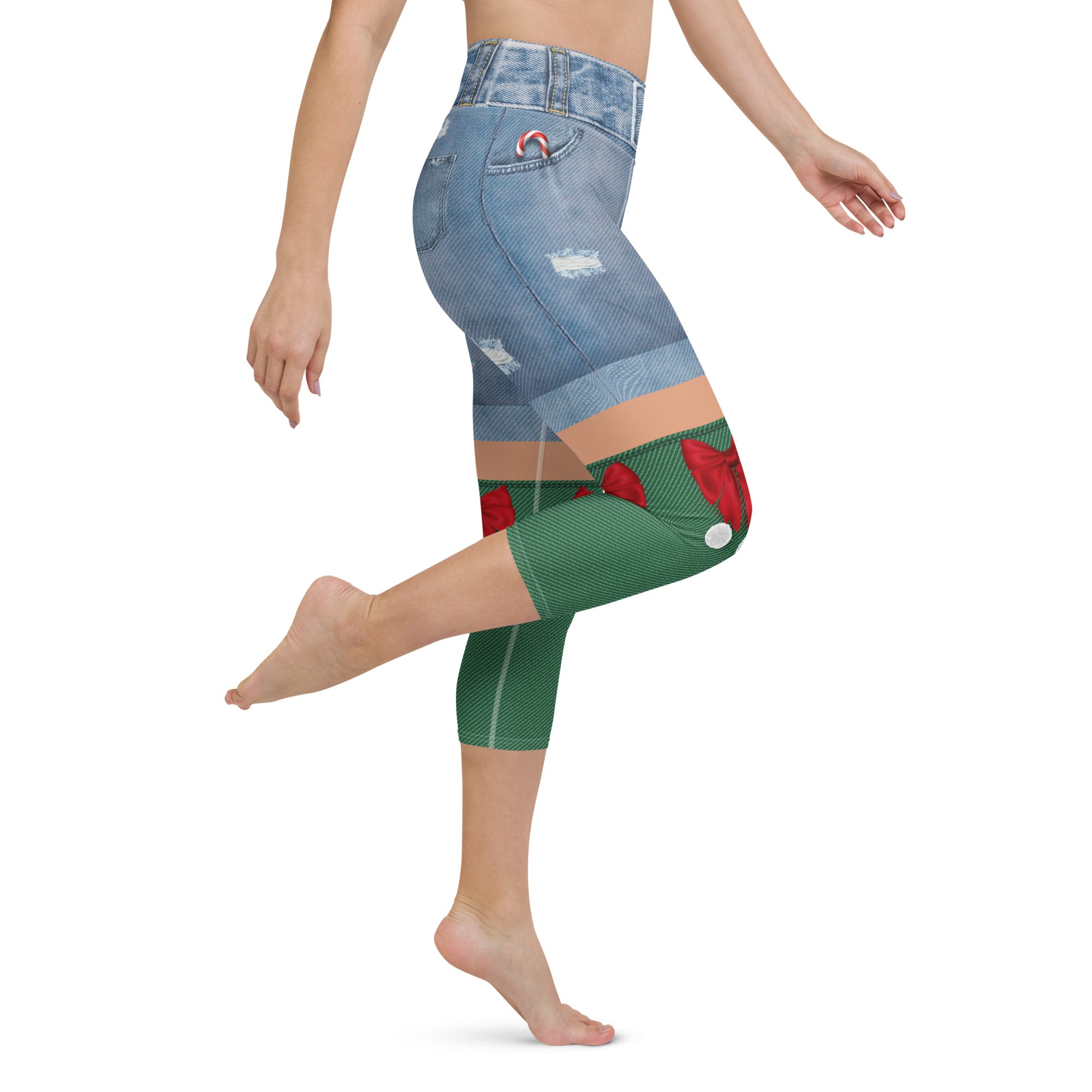 Christmas Denim Shorts Yoga Capris