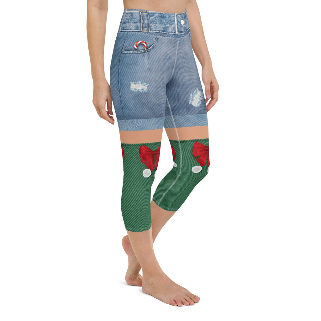 Christmas Denim Shorts Yoga Capris