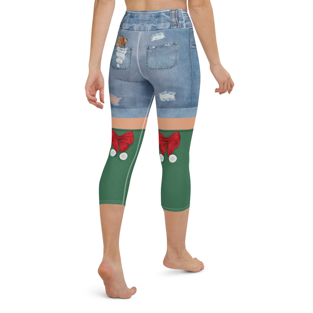 Christmas Denim Shorts Yoga Capris